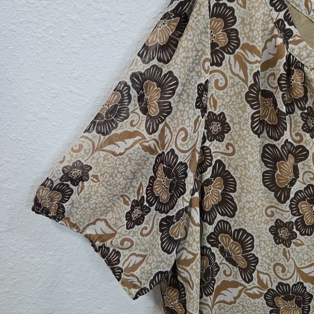 Loft Floral Print Puff  Womens Sleeve Henley Blouse Size XL.